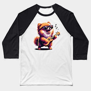 Dog Playing Guitar Singing Pomeranian Pom Funny Baseball T-Shirt